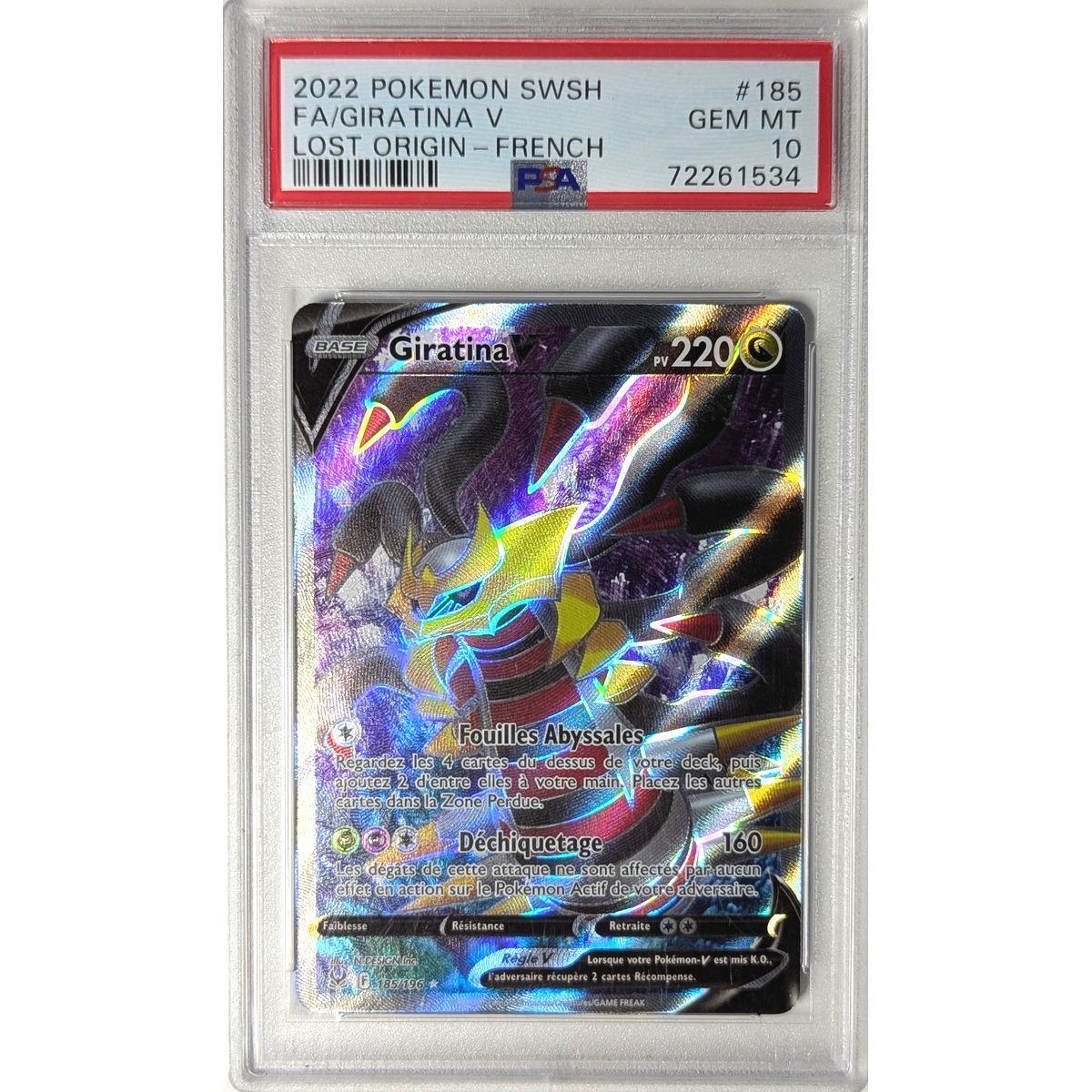 [PSA 10 – Neuwertig] – Bewertete Karte – Giratina V 185/196 – Schwert & Schild: Verlorene Ursprünge – 2022 – Pokémon – Französisch