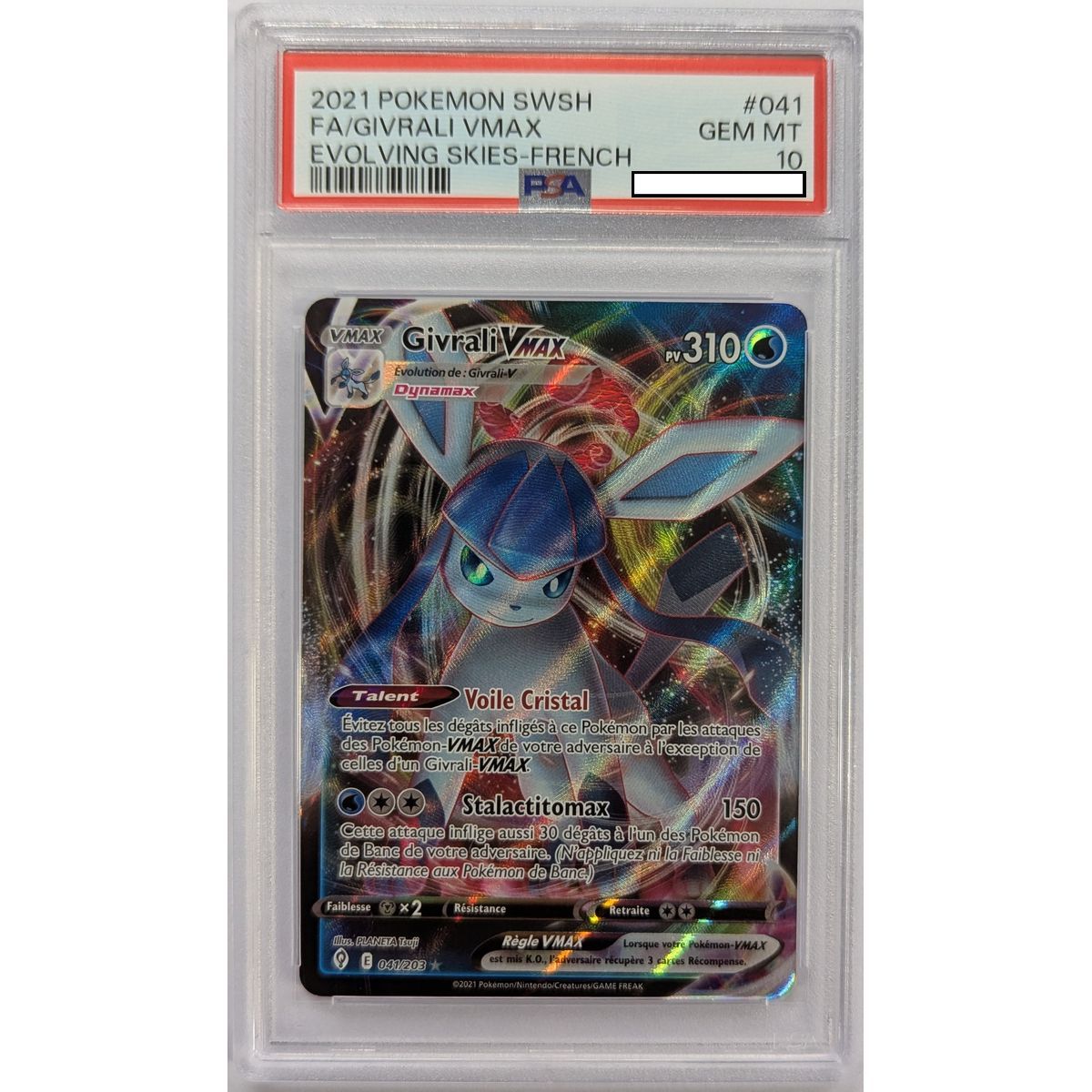 [PSA 10 – Neuwertig] – Bewertete Karte – Glaceon VMAX 041/203 – Schwert & Schild: Himmelsentwicklung – 2021 – Pokémon – Französisch