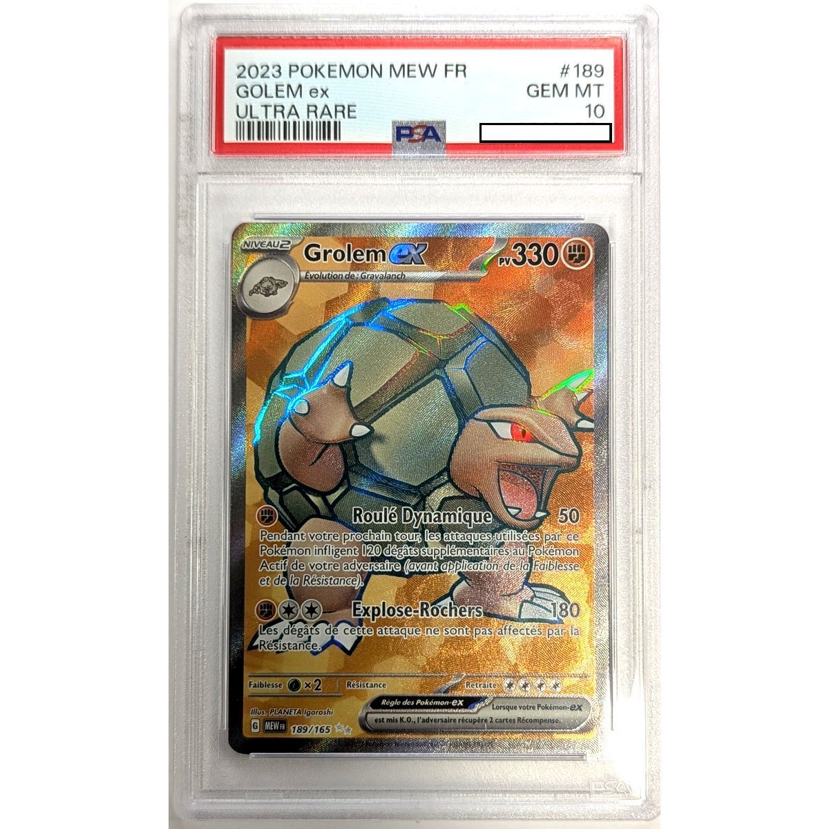 [PSA 10 – Neuwertig] – Bewertete Karte – Golem EX 189/165 – Scharlachrot & Lila: Pokémon 151 – 2023 – Pokémon – Französisch