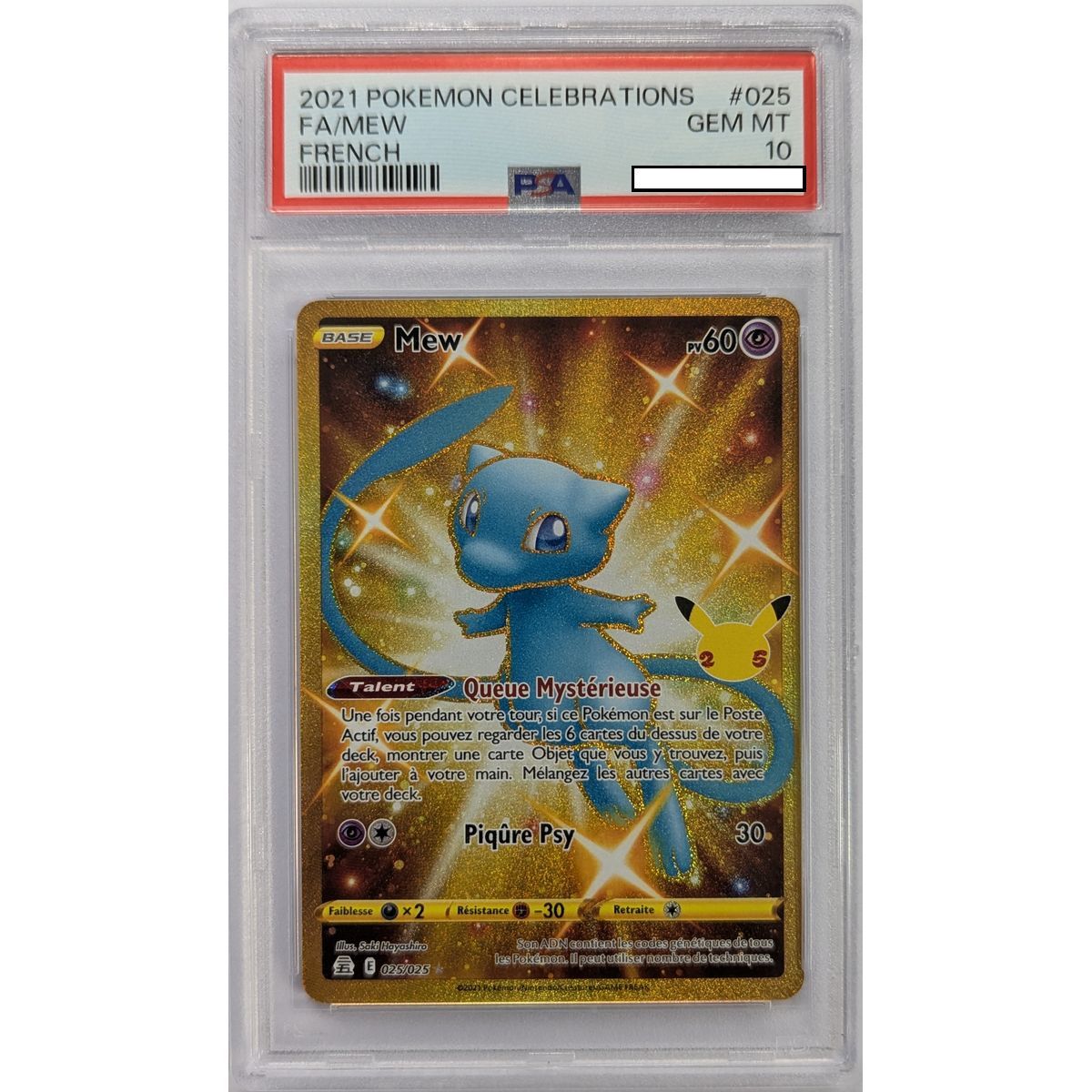 [PSA 10 – Neuwertig] – Bewertete Karte – Mew 025/025 – Schwert & Schild: Celebrations – 2021 – Pokémon – Französisch