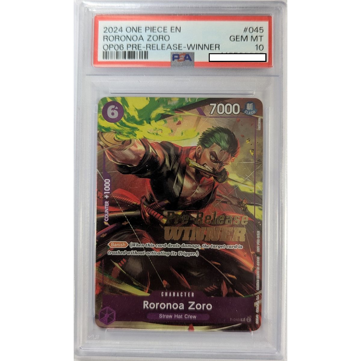 [PSA 10 – Gem Mint] – Bewertete Karte – Roronoa Zoro (Vorab-Gewinner) – Promo – 2024 – One Piece – Englisch