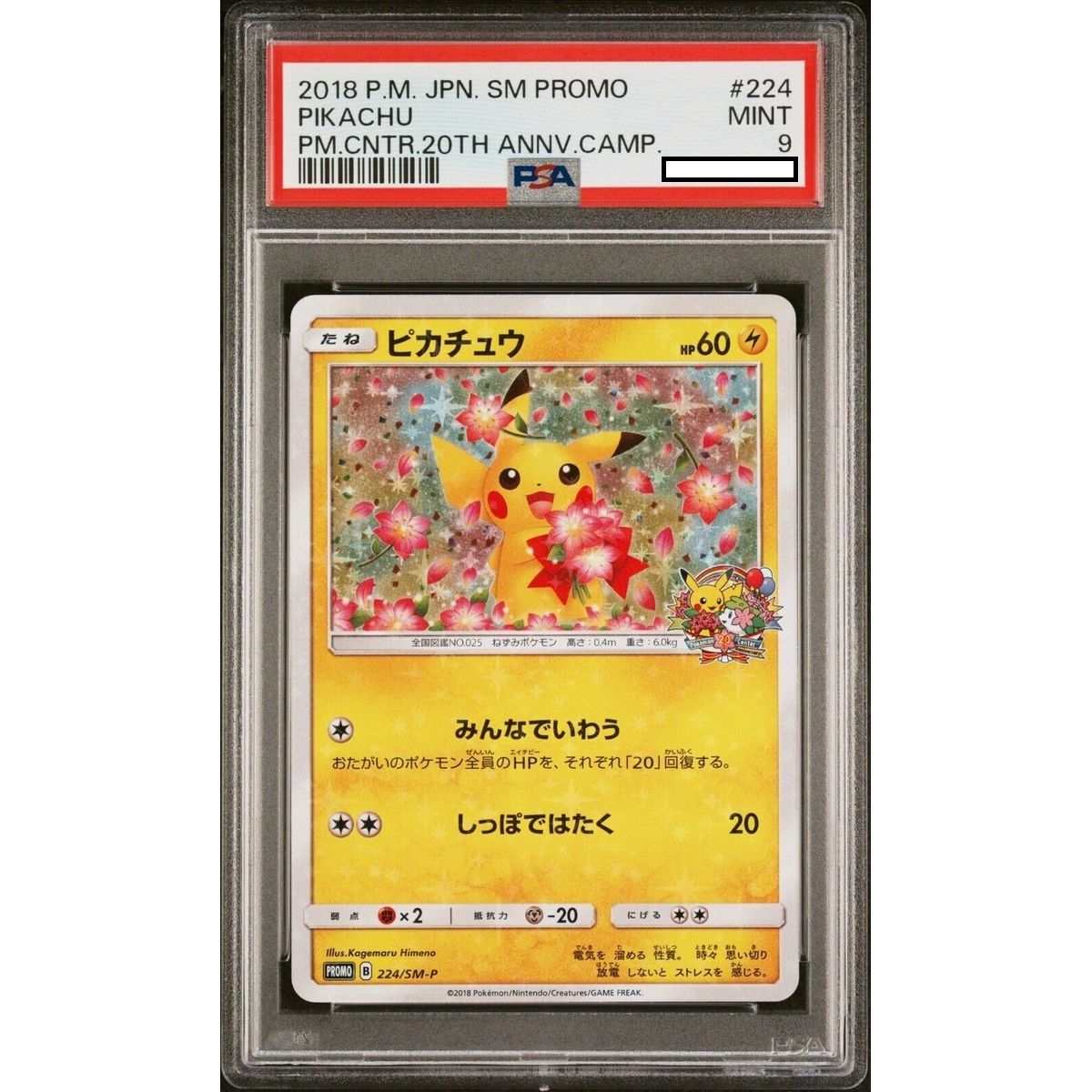 [PSA 9 – Mint] – Graded Card – Pikachu 224/SM-P Pokemon Center 20. Annv. – 2018 – Pokémon – Japanisch