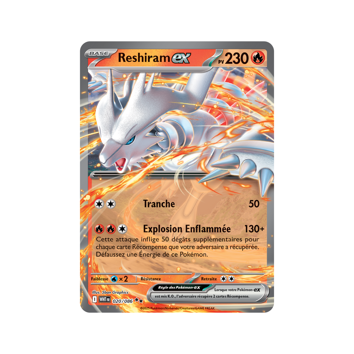 Reshiram-ex – Double Rare 20/86 – Scharlachrot und Violett 10,5 Weiße Flamme