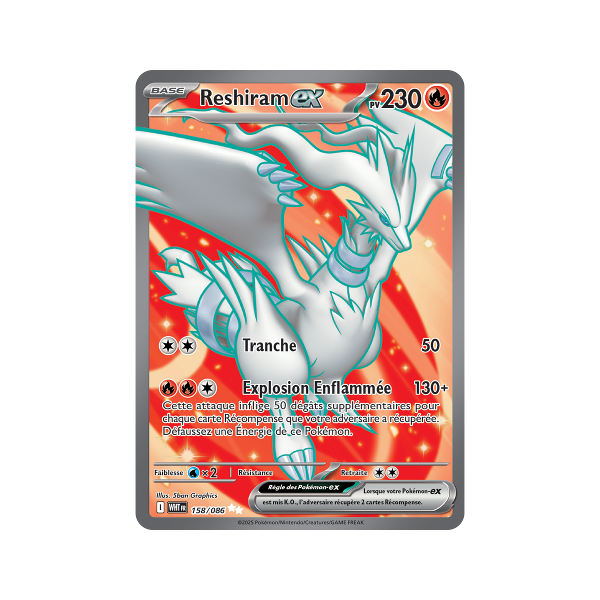 Reshiram-ex – Ultra Rare 158/86 – Scharlachrot und Violett 10,5 Weiße Flamme