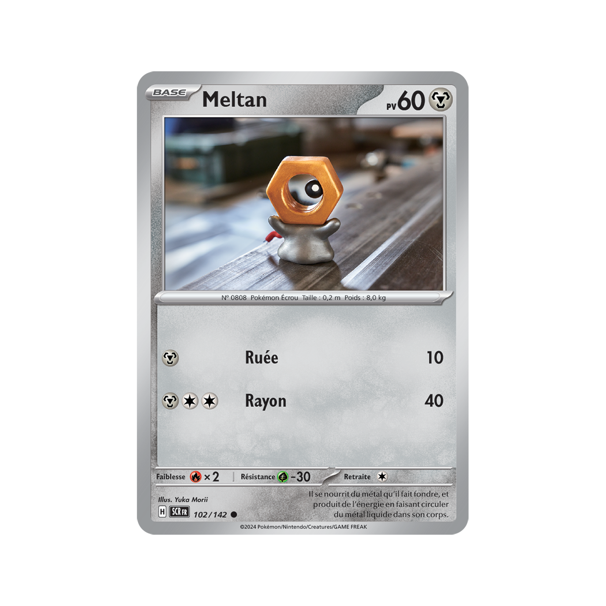 Item Meltan – Rückseite 102/142 – Scharlachrot und Sternenkronenviolett