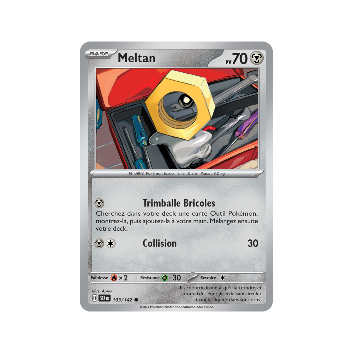 Meltan – Rückseite 103/142 – Scharlachrot und Sternenkronenviolett