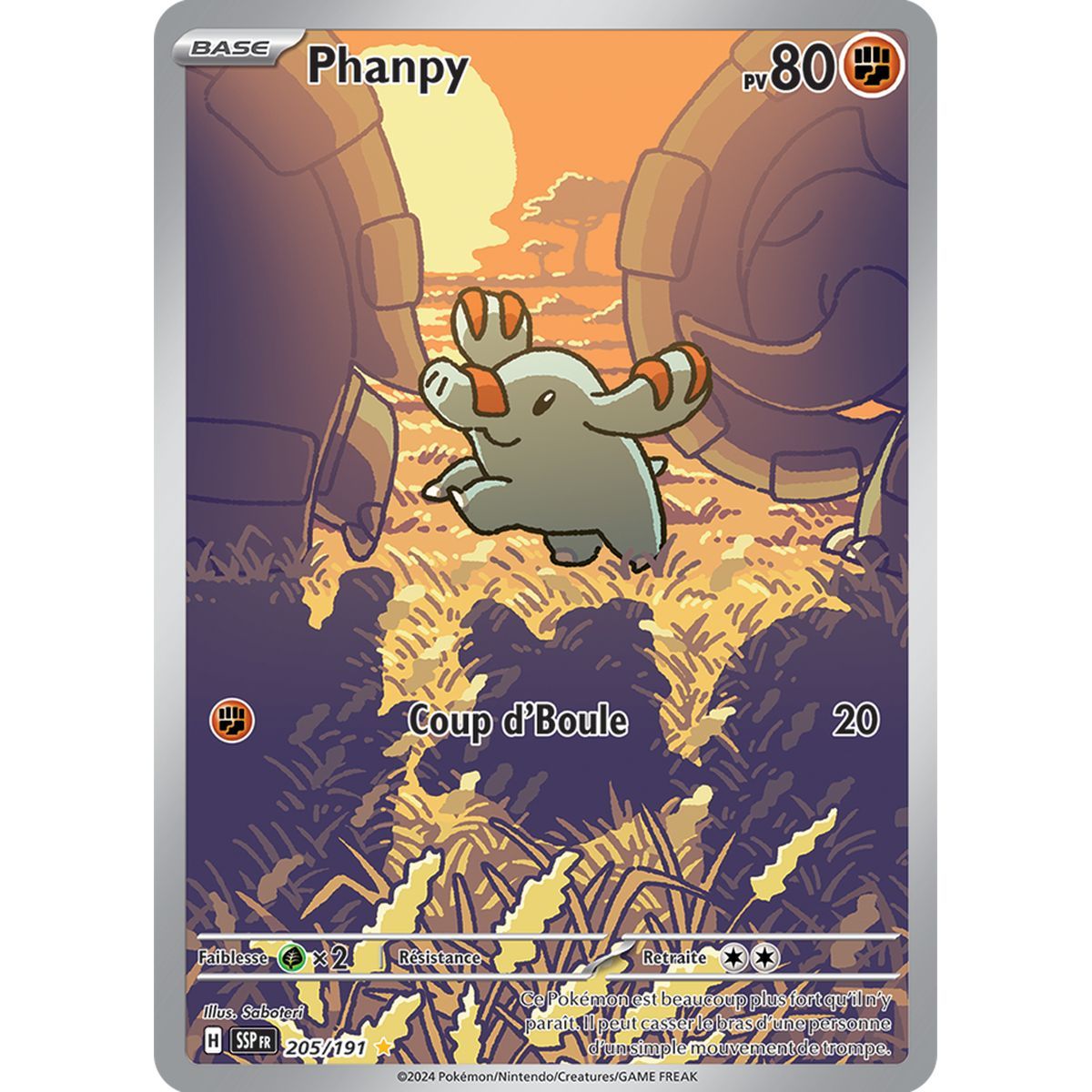 Phanpy – Seltene Illustration 205/191 – Scharlachroter und violetter aufwallender Funke