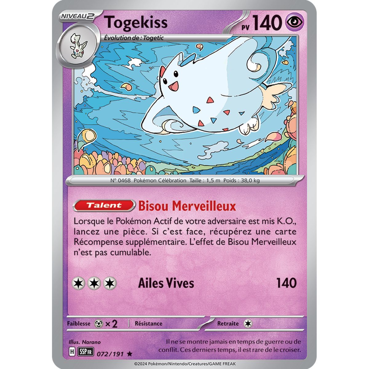 Togekiss – Rückseite 72/191 – Scharlachroter und violetter wogender Funke