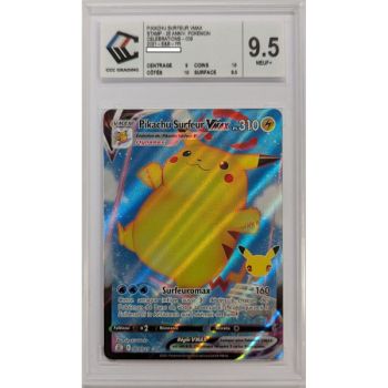 [CCC 9.5 - Mint+] - Bewertete Karte - Surfer Pikachu VMAX 009/025 - Schwert & Schild: Celebrations - 2021 - Pokémon - Französisch
