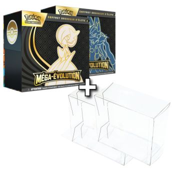 photo 2er-Pack Mega-Entwicklung: 2 ETB (Mega-Guardevoir + Mega-Lucario) + 2 Phönix-Schild-ETB-Schutzhüllen aus Kunststoff