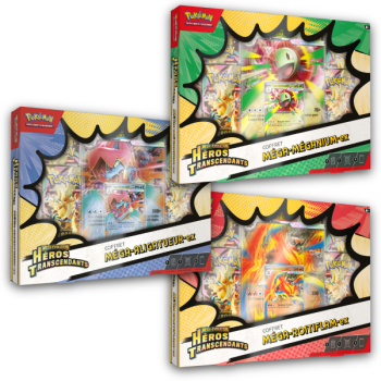 3er-Pack mit 4 Boosterboxen – Mega Meganium-ex/Mega Emboar-ex/Mega Feraligatr-ex – Mega-Entwicklung – Transzendente Helden [ME02.5][ASC] – Pokémon – FR