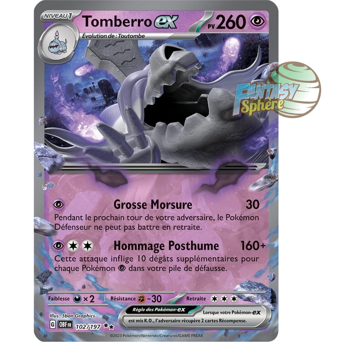 Item Tomberro EX – Double Rare 102/197 – Scharlachrote und violette Obsidianflammen