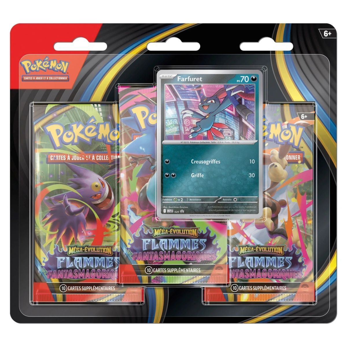 Tri-Pack – 3 Booster – Farfuret/Dimoret – Mega-Entwicklung: Phantasmal Flames – [ME02 – PFL] – Pokémon – FR (zufälliges Modell)