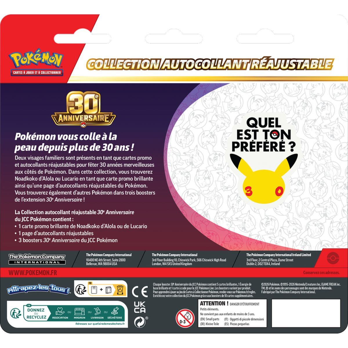 Dreierpack-Sticker-Nachfüllpackung – 3 Booster – Alola-Kokowei/Lucario – 30. Jubiläum [ME05.5][30C] – Pokémon – FR