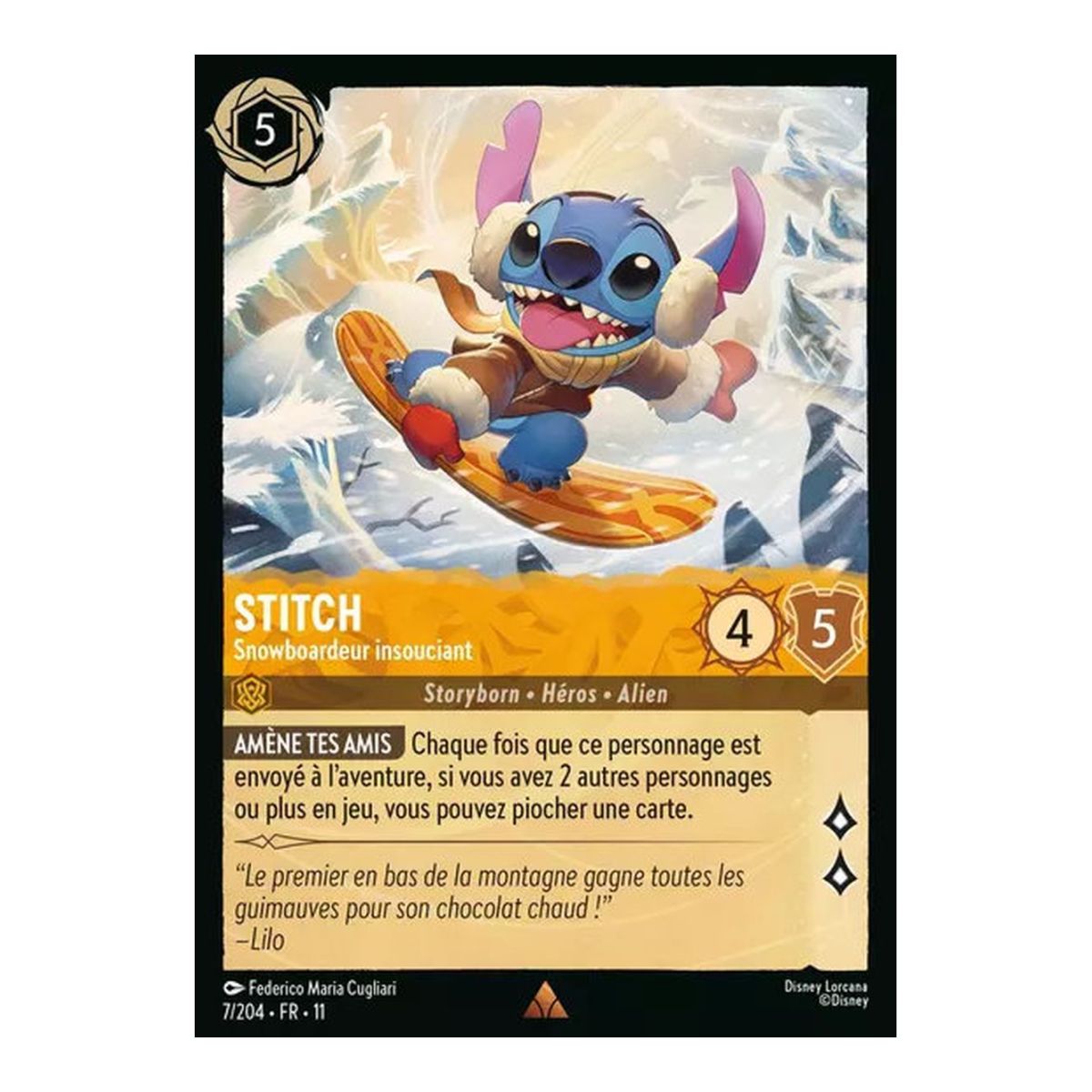 Stitch, Sorgloser Snowboarder – 7/204 – GEWINN – Frostbite – Glänzend – Premium – Französisch